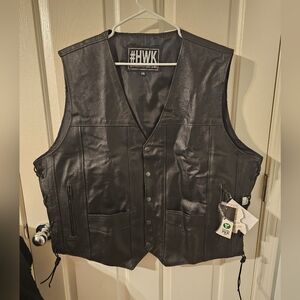 HWK Motor Sports NWT Men Leather Motorcycle Bike Vest Size 5XL